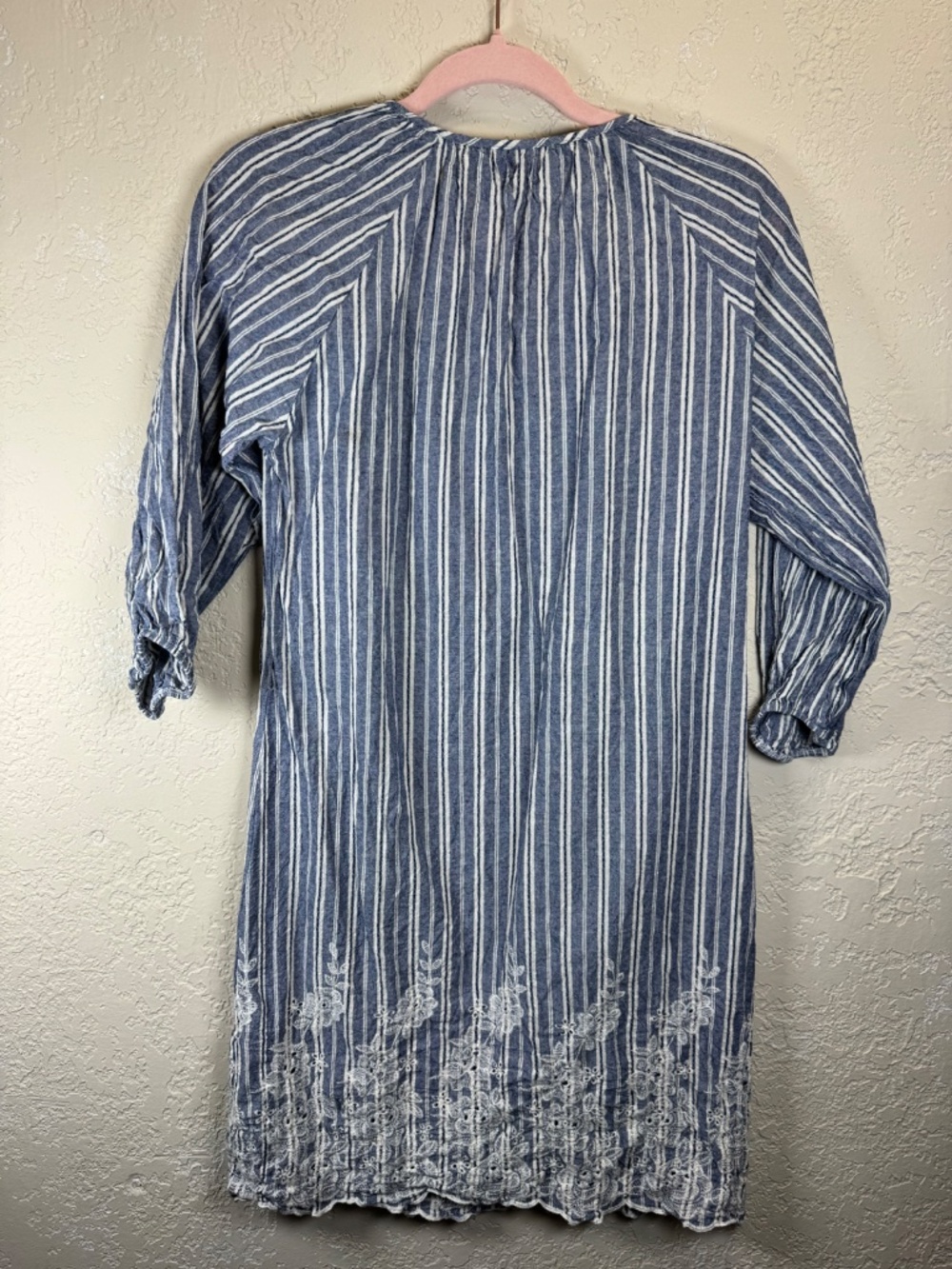 Renee C Blue Stripe Embroidered Cotton Shift Dress Boho Size Small - Picture 8 of 11